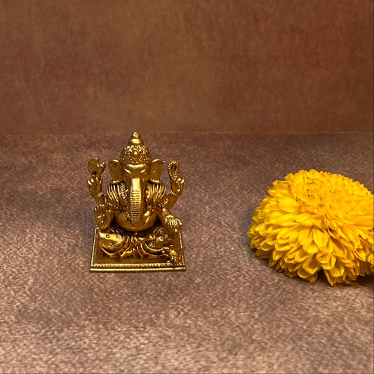 Ambi Divine Pure Brass Ganesha Idol | Ganpati Statue for Home Mandir & Puja | 1.5 Inch - Height |