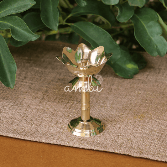 Ambi Divine 100% Pure Brass Pooja Deepam / Deepak - Kamal Lotus Nanda Small