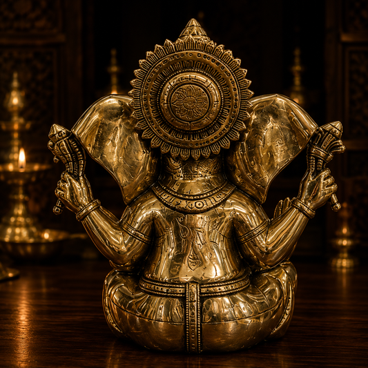 Ambi Divine Handcrafted Pure Brass Lord Ganesha Idol | Polished Finish | Traditional Brass Murti
