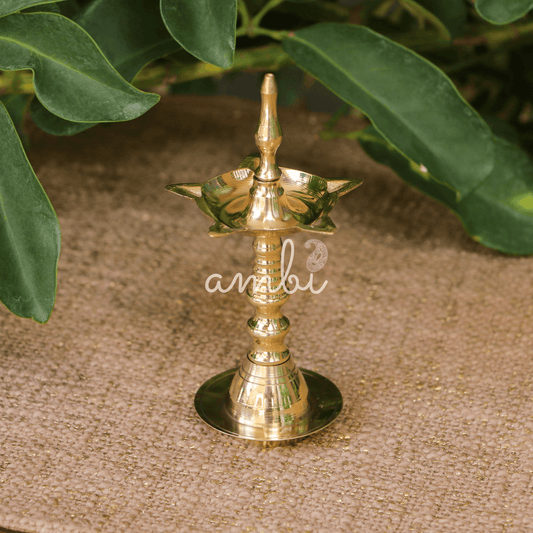 Ambi Divine 100% Pure Brass Kerala Pooja Deepam / Deepak - 5 Baati Medium