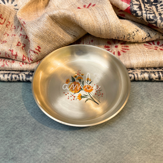 Ambi Divine Pure Kansa Marigold Hand Painted Plate – 4 Inch |Puja Plate