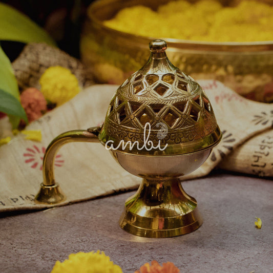 Ambi Divine Brass Dhuni Loban Sambrani Incense Burner Large