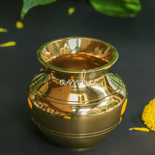 Ambi Divine 100 % Brass Special Kindi Traditional Lota Kalash for Pooja or Water Storage - Heavy Base