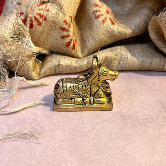 Ambi Divine Pure Brass Nandi Statue with Lotus Engraving – 180 Grams