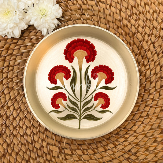 AMBI Divine 100% Pure Kansa Pooja Plate with Hand-Painted Floral Design – 6 Inch