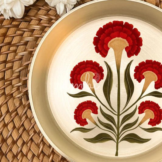 AMBI Divine 100% Pure Kansa Pooja Plate with Hand-Painted Floral Design – 6 Inch