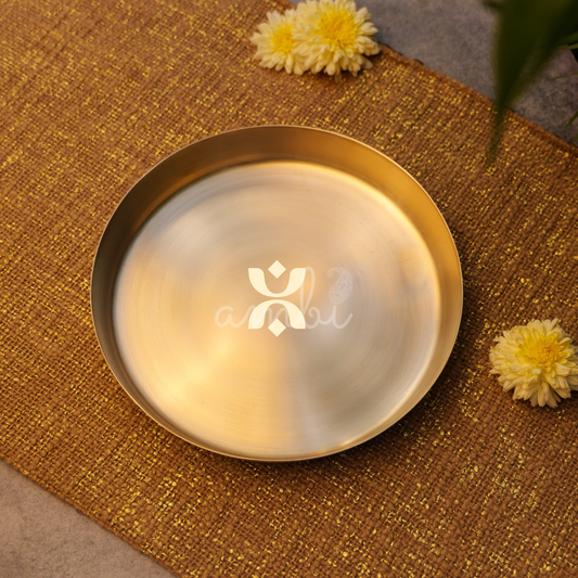 Ambi Divine 100% Lead Free Pure Kansa Thali with laser cut design / Pooja Plate - 8 inch