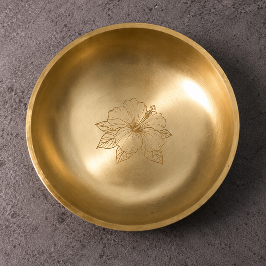 Ambi Divine 100% Pure Kansa Plate with Hibiscus Etching – 4 Inch | Handcrafted Kansa Prasad & Pooja Plate