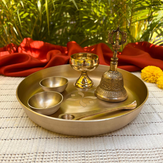Ambi Divine Suvarna Grace Pure Kansa Puja Thali Set – 6 Pieces