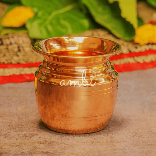 Ambi Divine 100% Pure Copper Traditional Water Kalash - Medium Size - Narrow Neck - 350 ML