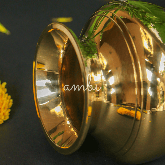 Ambi Divine 100 % Brass Special Kindi Traditional Lota Kalash for Pooja or Water Storage - Heavy Base