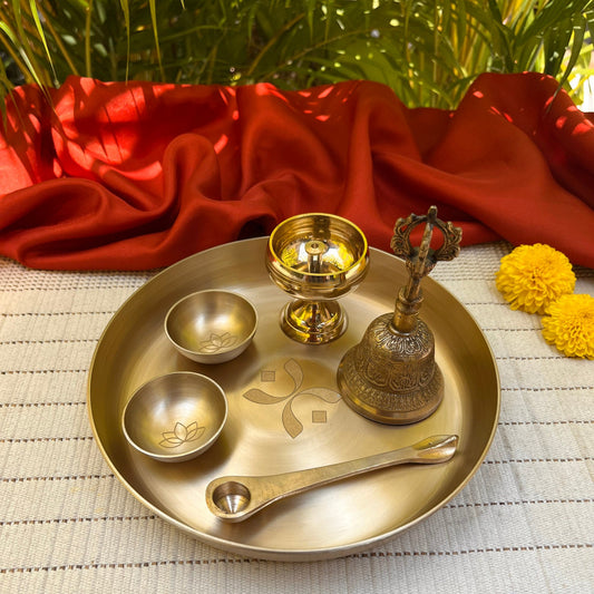 Ambi Divine Suvarna Grace Pure Kansa Puja Thali Set – 6 Pieces