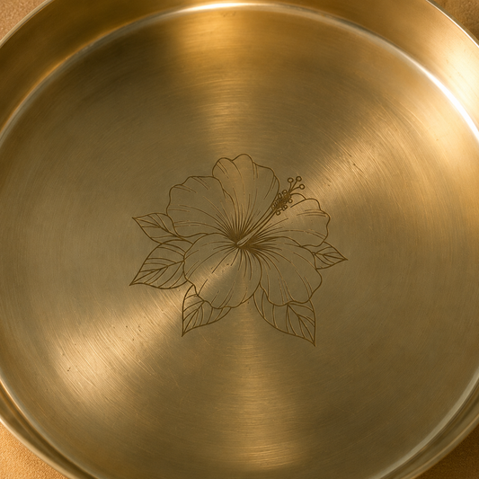 Ambi Divine 100% Pure Kansa High Edge Thali with Hibiscus Etching – 8 Inch