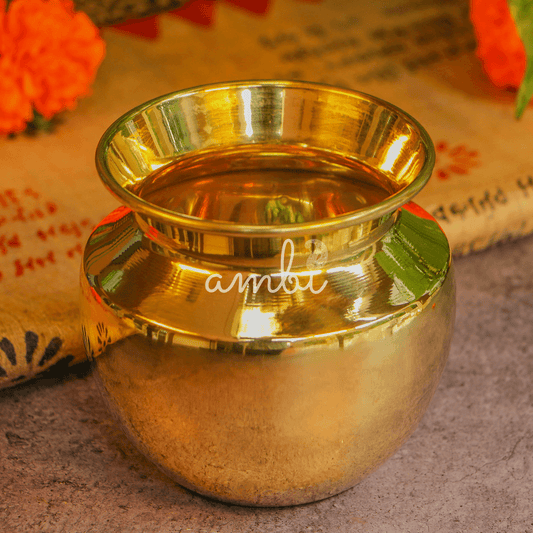 Ambi Divine 100% Pure Brass Traditional Water Kalash / Lota / Matka - No 0 Size - 400 ML