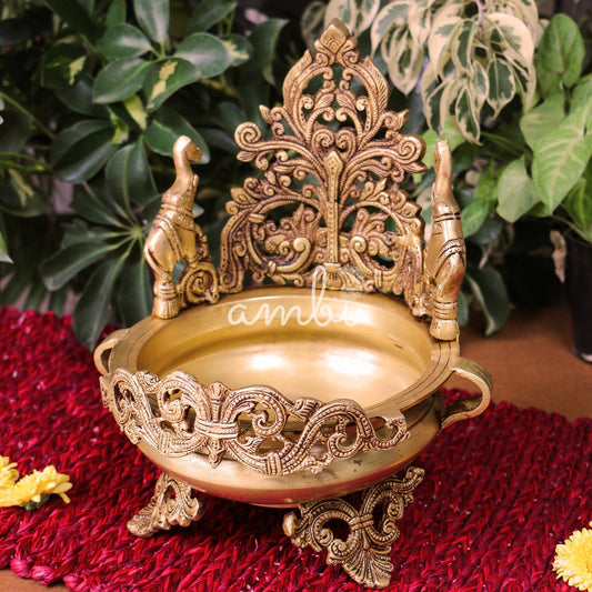 Ambi Divine Pure brass Ethnic Traditional Elephant and Flower Designed Urli - Antique Style
