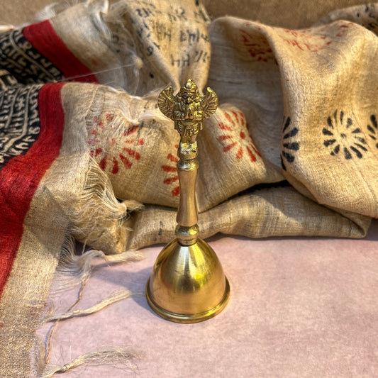 Ambi Divine Pure Brass Garuda Symbol Hand Bell for Pooja & Aarti - 4.7 Inch Height