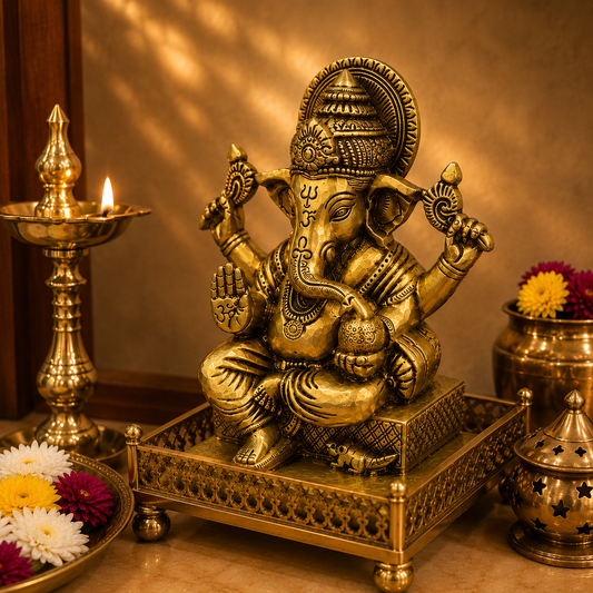 Ambi Divine Handcrafted Pure Brass Lord Ganesha Idol | Antique Finish