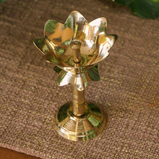 Ambi Divine 100% Pure Brass Pooja Deepam / Deepak - Kamal Lotus Nanda - Medium Size