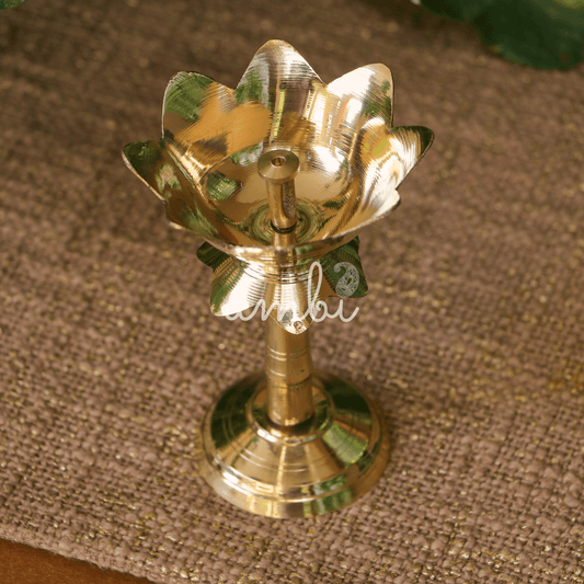 Ambi Divine 100% Pure Brass Pooja Deepam / Deepak - Kamal Lotus Nanda Small