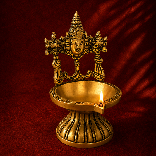 Ambi Divine Pure Brass Trimurti Peedam Vilakku | Handcrafted Brahma Vishnu Shiva Temple Lamp for Home Mandir & Puja