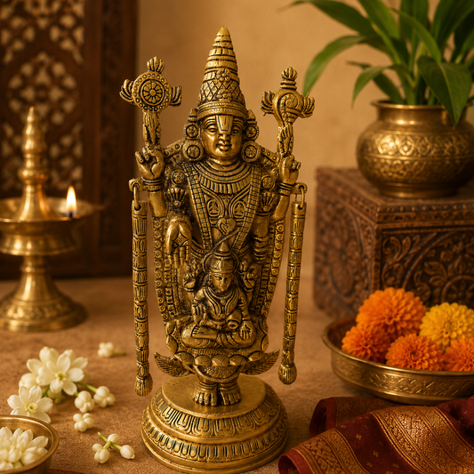 Ambi Divine Pure Brass Tirumala Laxmi-Narayan Idol | Handcrafted Lakshmi Venkateswara Murti for Home Mandir & Vaishnav Puja