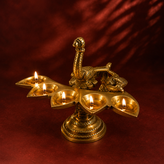 Ambi Divine Brass Peacock Panch Aarti Diya