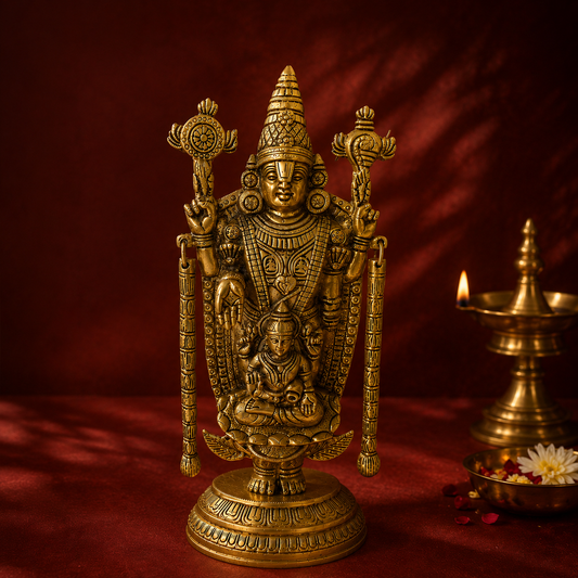 Ambi Divine Pure Brass Tirumala Laxmi-Narayan Idol | Handcrafted Lakshmi Venkateswara Murti for Home Mandir & Vaishnav Puja