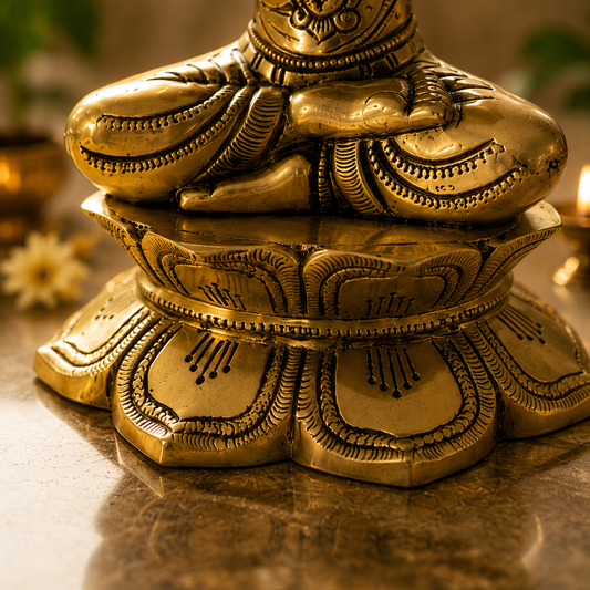 Ambi Divine Pure Brass Goddess Lakshmi Idol | Handcrafted Laxmi Murti on Lotus for Home Mandir, Diwali & Prosperity