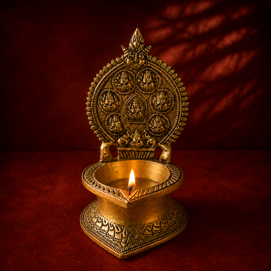 Ambi Divine Pure Brass Ashtalakshmi Diya | Handcrafted 8 Forms of Lakshmi Puja Diya for Home Mandir, Diwali & Prosperity