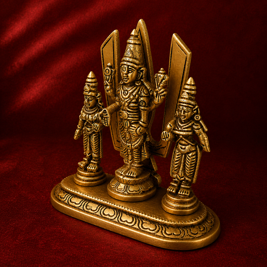 Ambi Divine Pure Brass Tirupati Balaji Idol with Sridevi & Bhudevi | Handcrafted Venkateswara Murti for Home Mandir & Vaishnav Puja