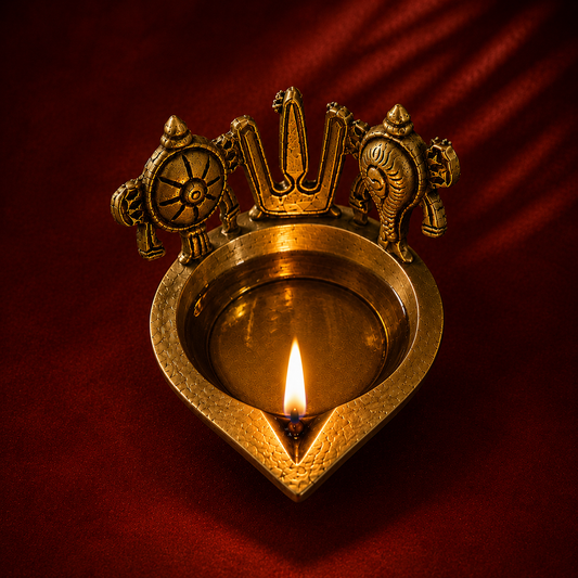 Ambi Divine Pure Brass Tirumala Mudra Deepam | Handcrafted Balaji Shankh Chakra Diya for Home Mandir & Vaishnav Puja
