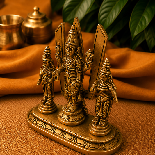 Ambi Divine Pure Brass Tirupati Balaji Idol with Sridevi & Bhudevi | Handcrafted Venkateswara Murti for Home Mandir & Vaishnav Puja