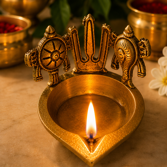 Ambi Divine Pure Brass Tirumala Mudra Deepam | Handcrafted Balaji Shankh Chakra Diya for Home Mandir & Vaishnav Puja