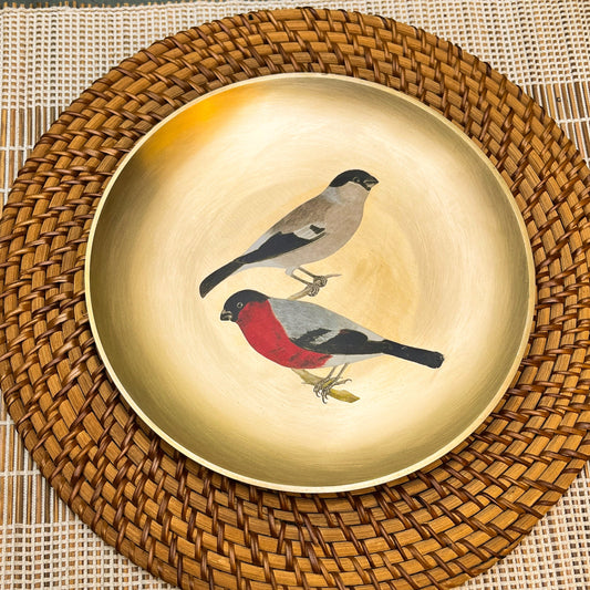 AMBI Divine 100% Pure Kansa Pooja Plate with Hand-Painted Sparrow Design – 8 Inch