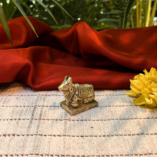 Ambi Divine Pure Brass Nandi Statue with Lotus Engraving – 87 Grams