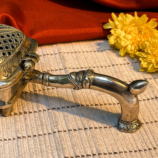 Ambi Divine Pure Brass Handheld Dhoop Dani with Perforated Lid for Pooja & Aarti