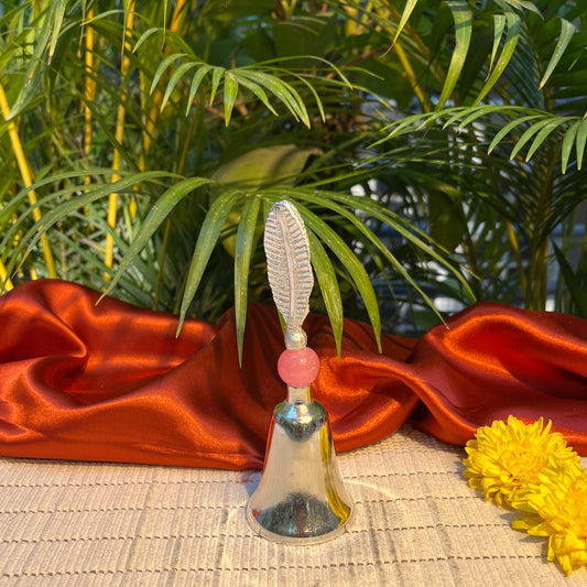 Ambi Divine Handcrafted Silver-Plated Brass Pooja Bell (Ghanti) with Feather Handle