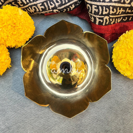 Ambi Divine Lotus Crest Pure Brass Incense Holder with Wooden Stem