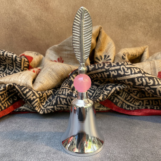 Ambi Divine Handcrafted Silver-Plated Brass Pooja Bell (Ghanti) with Feather Handle