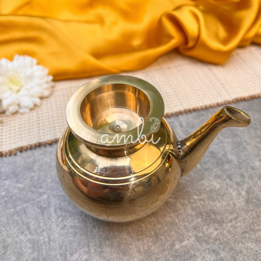 Ambi Divine 100 % Brass Kumbh Lota for Pooja / Abhishek or Water Storage With Long Spout-150ML