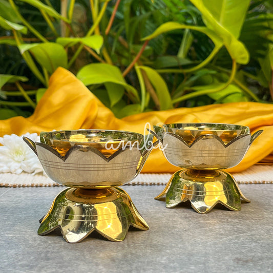 Ambi Divine Pure Brass Kamal / Lotus Shaped Diya - Set of 2 - 3.75 Inch Height