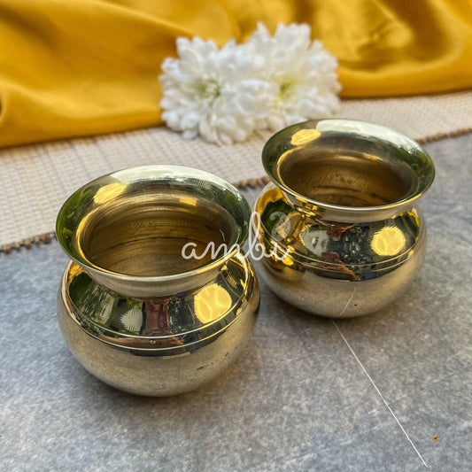 Ambi Divine 100% Pure Brass Pooja Madrasi Lota for Pooja / Abhishek - Small - 2.5 Inches height - Set of 2