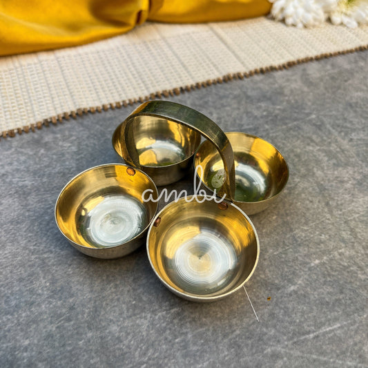 Ambi Divine Brass Chowmukh Chawal, Roli, Haldi, Kumkum Holder for Pooja / Temple - Small