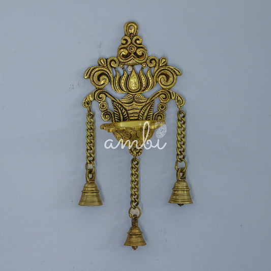 Ambi Divine Pure Brass Antique Style Hanging Diya with Bells