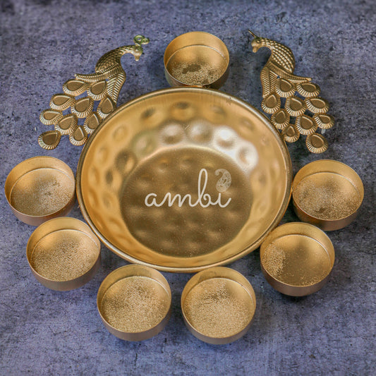 Ambi Divine Metal Urli and Diyas for Blissful Home Decor Collection - 8.5 inches Diameter