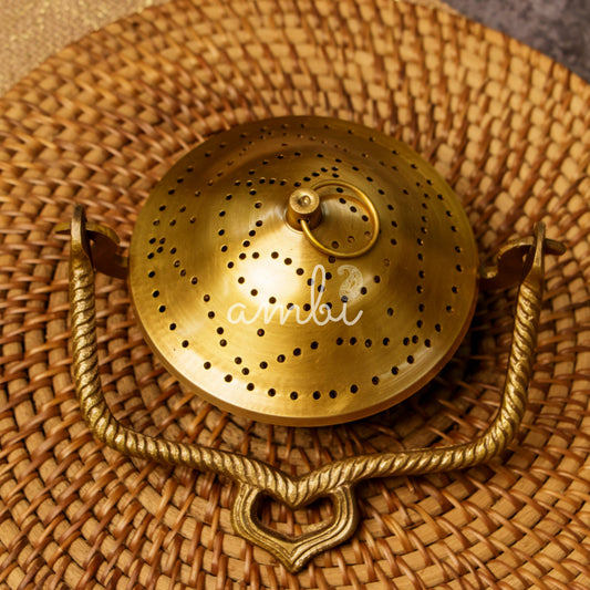Ambi Divine Pure Brass Dhuni Loban Sambrani Incense Burner Round with Handle