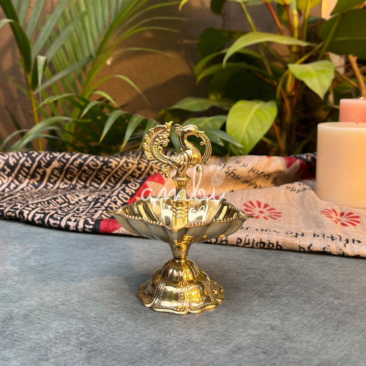 Ambi Divine Deepa 100% Pure Brass Pooja Deepam / Deepak - 5 Baati Small