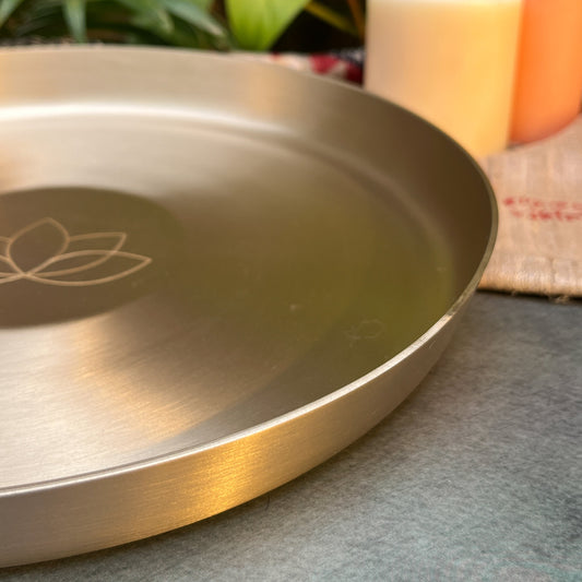 Ambi Divine 100% Pure Kansa Pooja Plate with Intricate Laser-Cut Lotus Design – 12 Inch