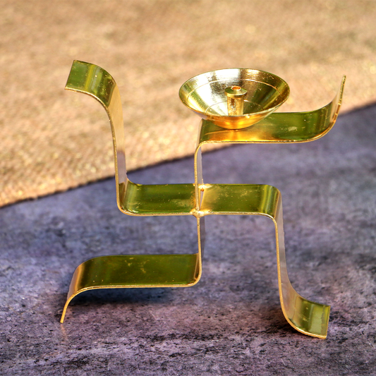 Ambi Divine Pure Brass Pooja Swastik Satya Deepam / Deepak / Diya - Vertical