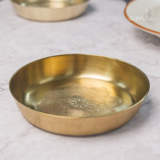 AMBI Divine 100% Pure Kansa Pooja Plate with Mandala Etching – 6 Inch